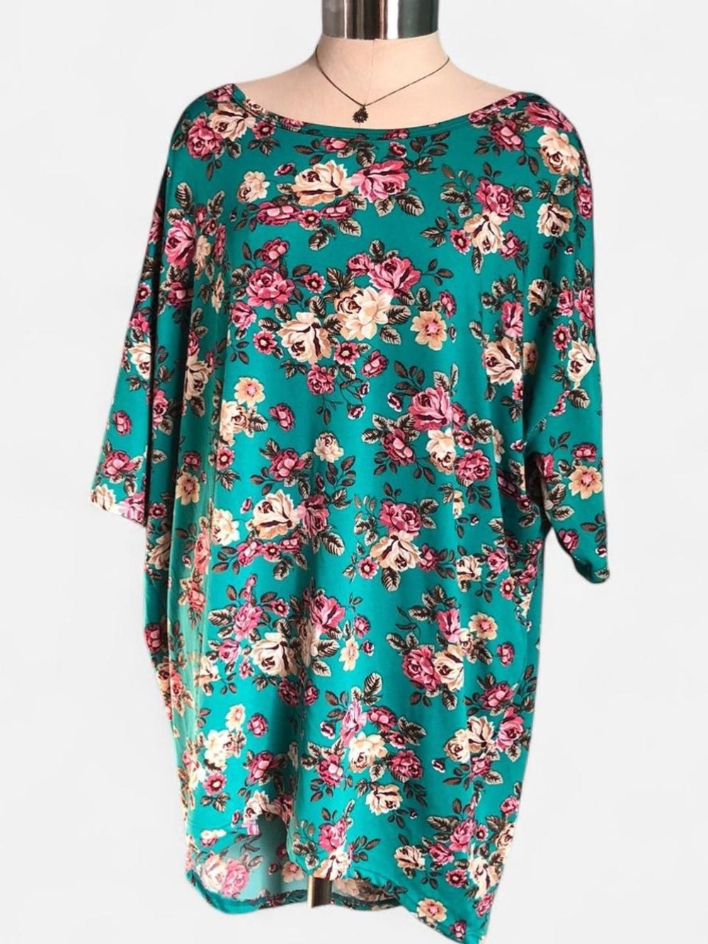 Lularoe Teal Floral 3/4 Inch Sleeve Tunic Top Womens Size Large